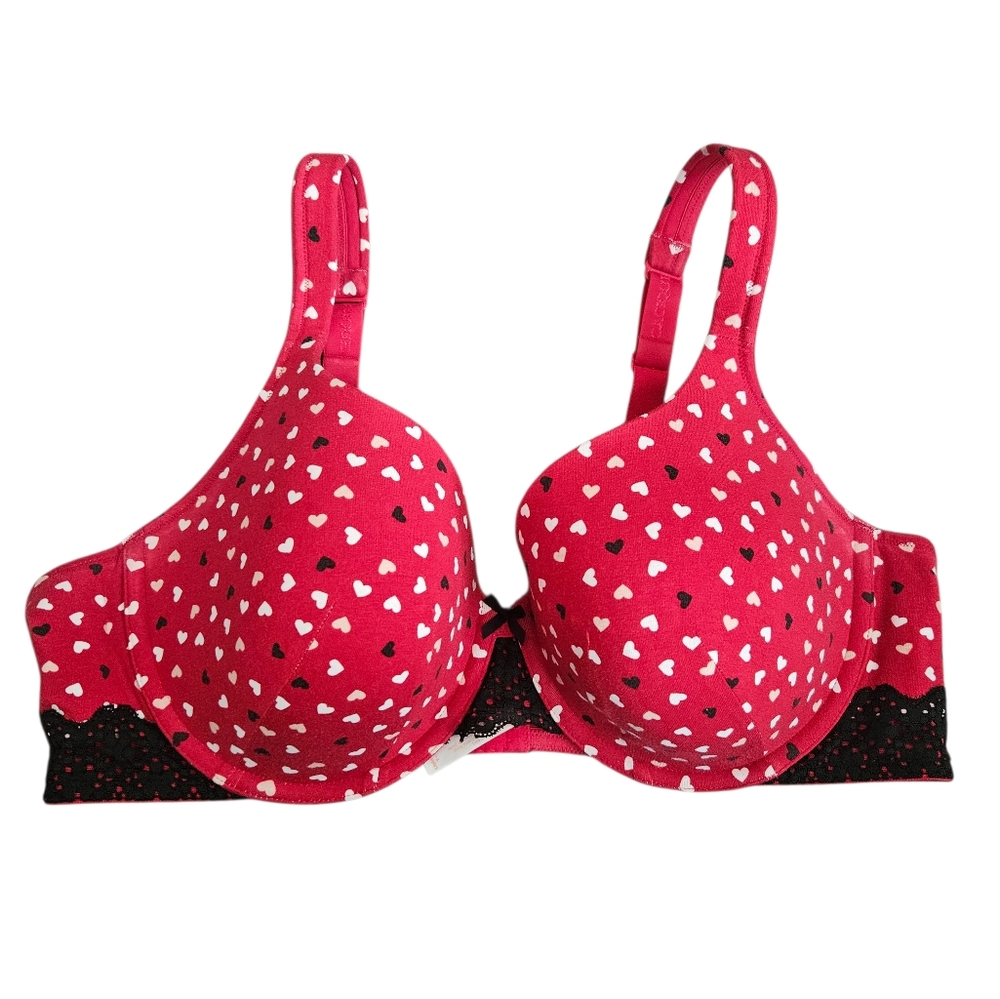 Cacique RN 118641 Red With Hearts Underwire Balconette Bra Size 44C Valentines